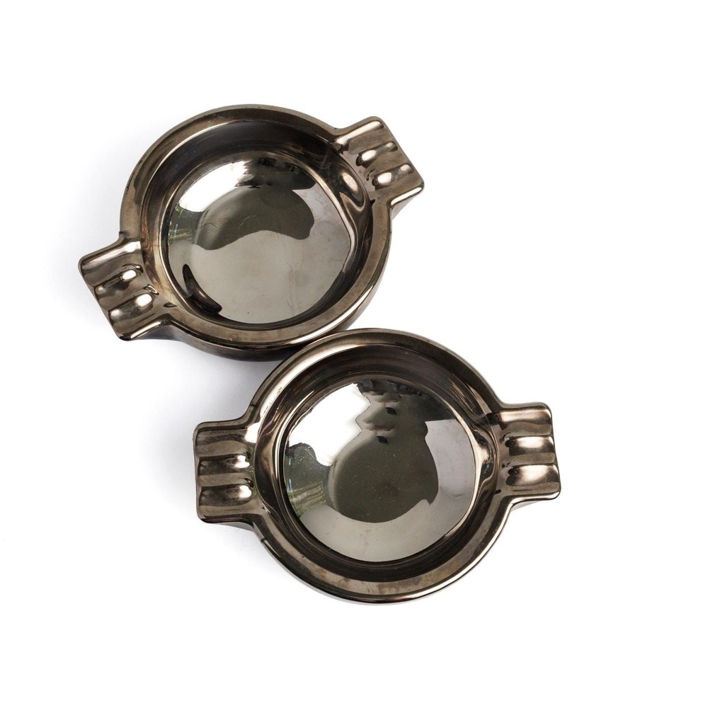 Vintage Mercury Glass Ashtrays Art Deco Set of Two Vanity Catchall Ring Dishes - Picture 1 of 7